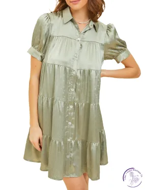 Beaded Satin Button Down Dress