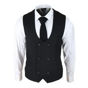 Mens Double Breasted Scoop Waistcoat Classic Smart Formal Wedding