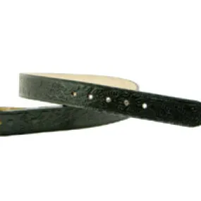 1 1/2in Dark Chocolate Leather Belt with Tooled Floral Design, 38", ea