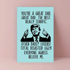 1pc, Funny Creative Trump Father's Greeting Card, Great Dad, Father's Day, Really Terrific, Thank You Cards, Birthday Gift