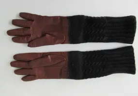 20G03 -Gala Gloves Brown Knit into Brown Leather Long Glove