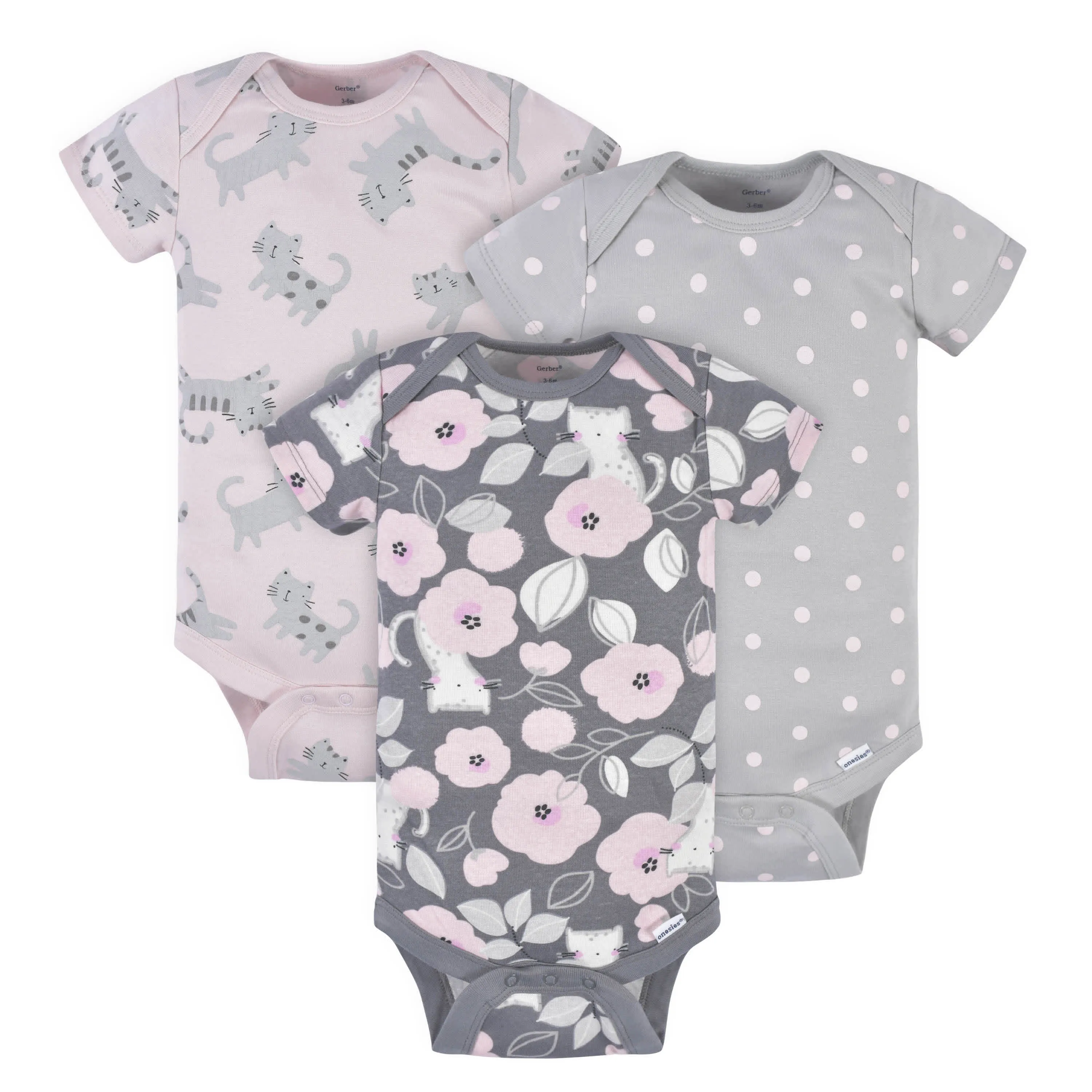 3-Pack Baby Girls Comfy Stretch Floral Leopard Short Sleeve Onesies Bodysuits