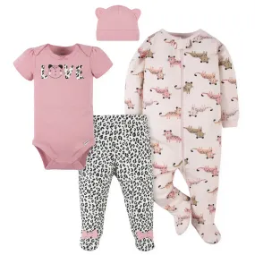 4-Piece Baby Girls Leopard Outfit Set