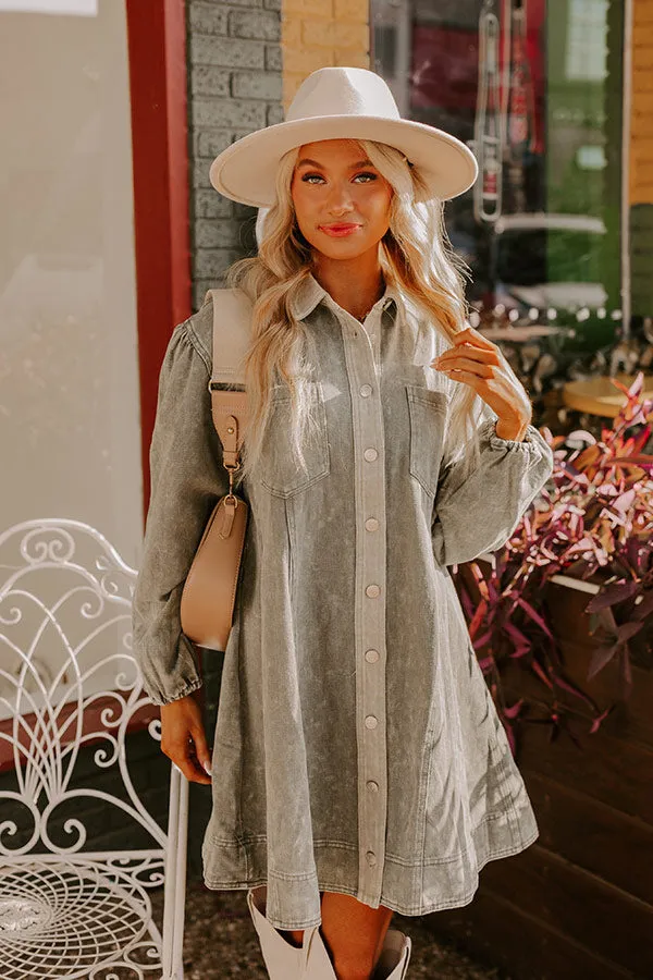 Afternoon Date Denim Mini Dress in Sage