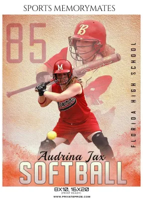 Audrina Jax - Softball Sports Memory Mates Photography Template