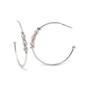 Beaded Post-Back Hoop Earrings Rhodium Pl