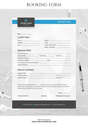 Booking form for photographers