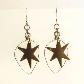 Brass Star and Silver Wire Leaves Earrings