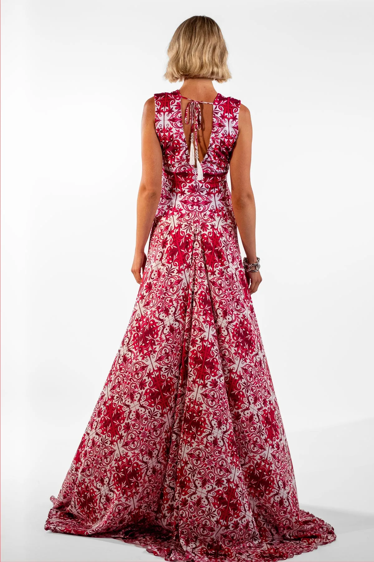 Cataleya Red V-Neck Mosaic Print Maxi Dress