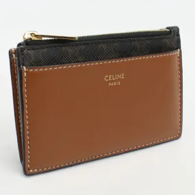 CELINE 10F99 2BZ9 04LU Card holder with zip Triomphe canvas PVC brown unisex