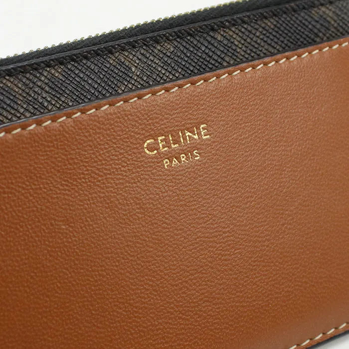 CELINE 10F99 2BZ9 04LU Card holder with zip Triomphe canvas PVC brown unisex