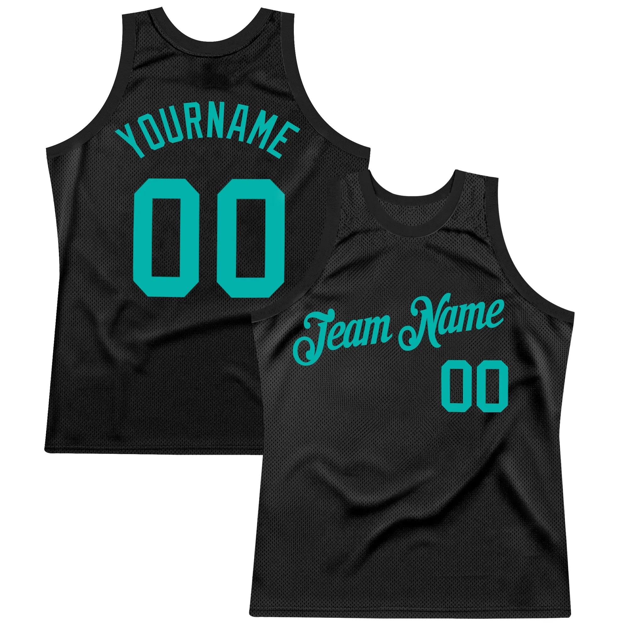 Custom Black Aqua Authentic Throwback Basketball Jersey