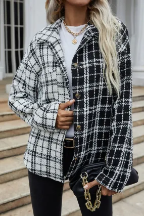 elveswallet Black And White Patchwork Plaid Single-Breasted Jacket