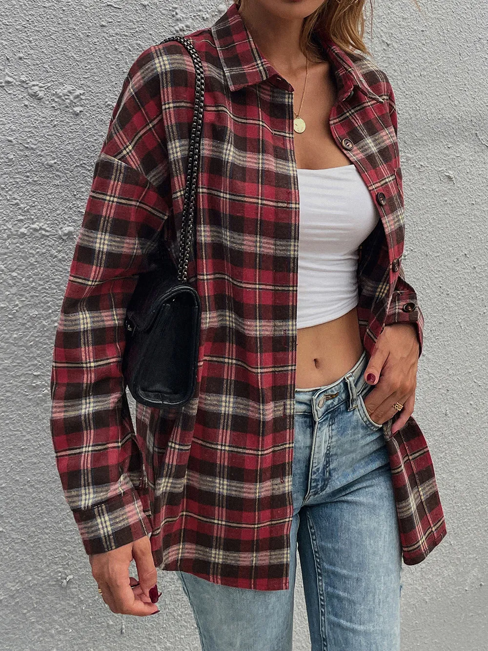 elveswallet Classic Red Plaid Patchwork Shirt