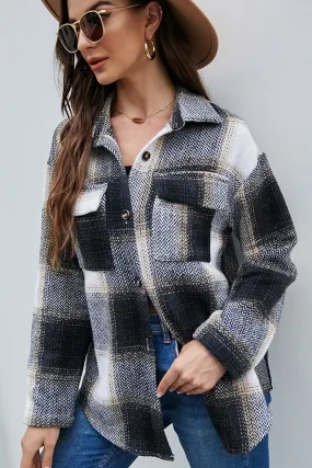 elveswallet Single-breasted Coarse Woven Plaid Shirt Jacket