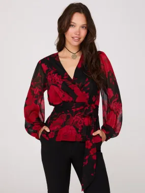 Floral Print Faux Wrap Blouse