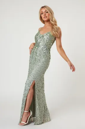 Gloria Sage Green Beaded Maxi Dress