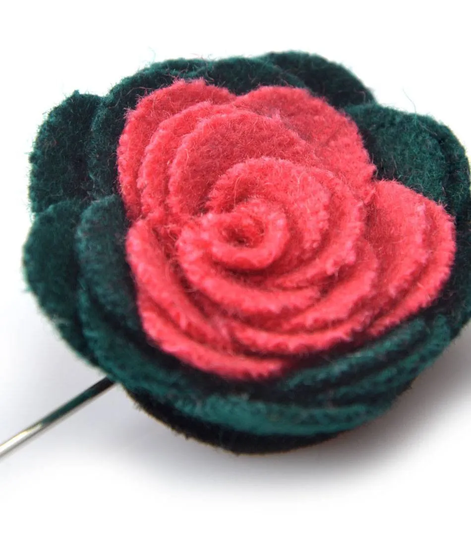 Green & Pink Rosette Lapel Pin