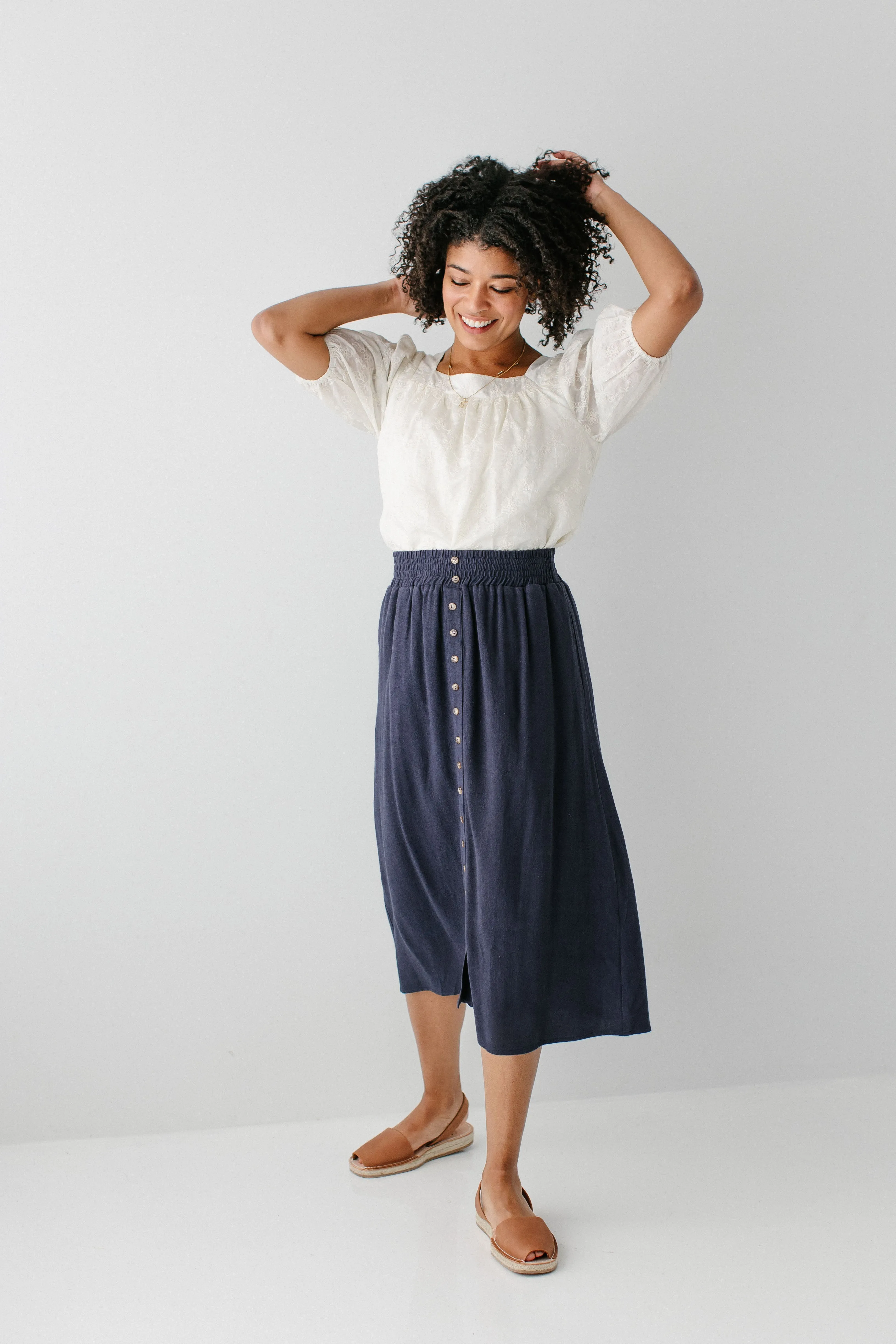 'Greta' Linen Blend Midi Skirt