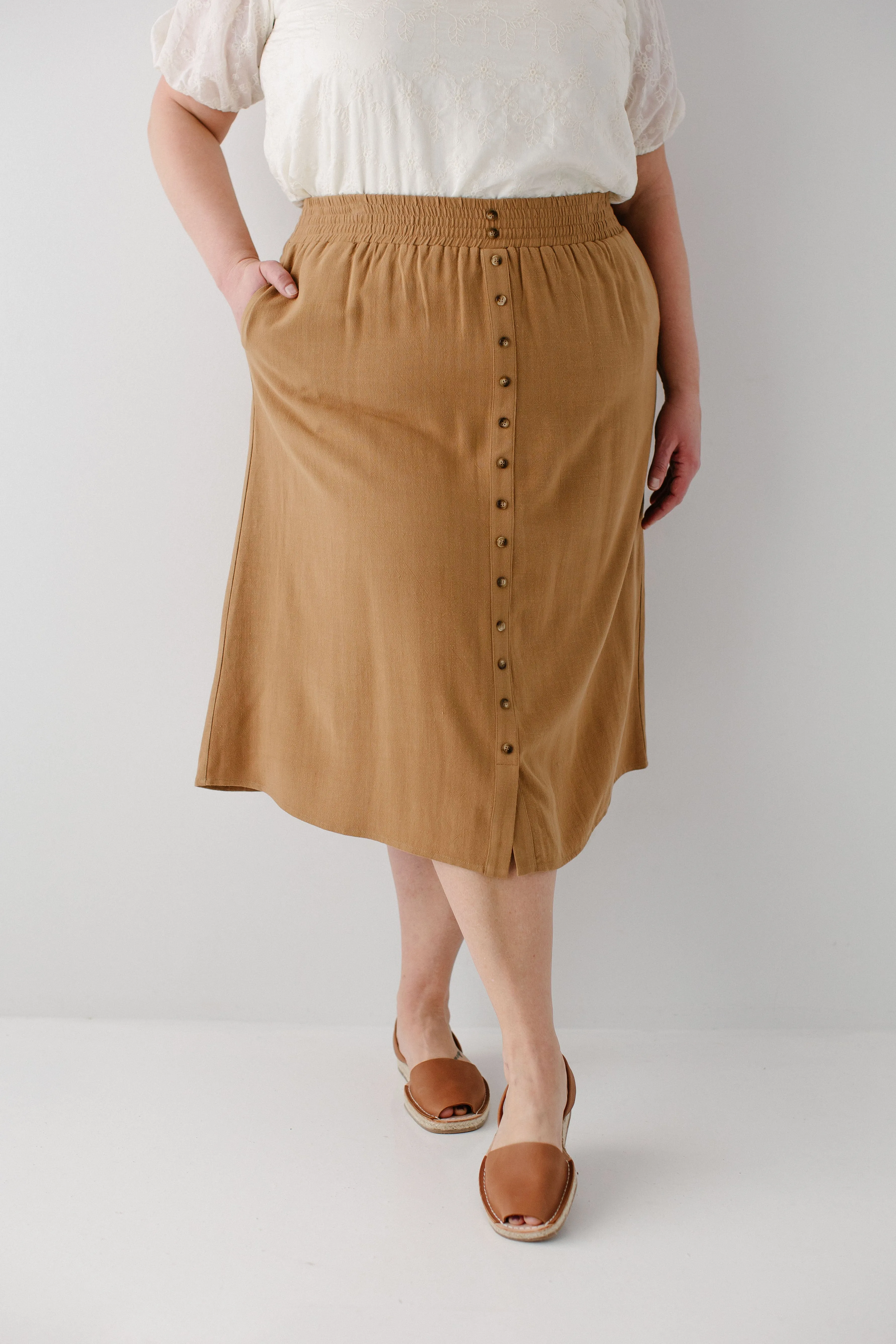 'Greta' Linen Blend Midi Skirt