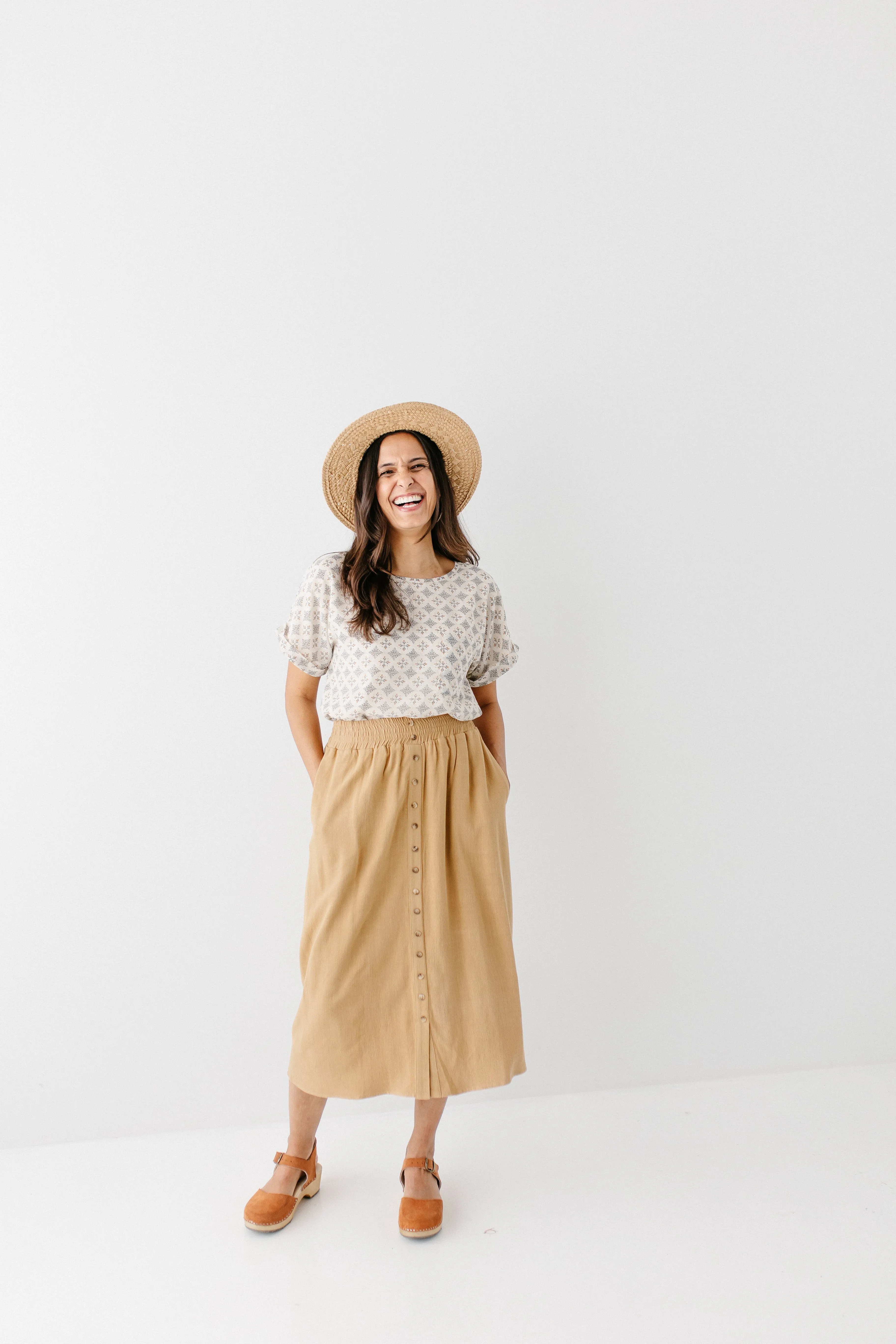 'Greta' Linen Blend Midi Skirt