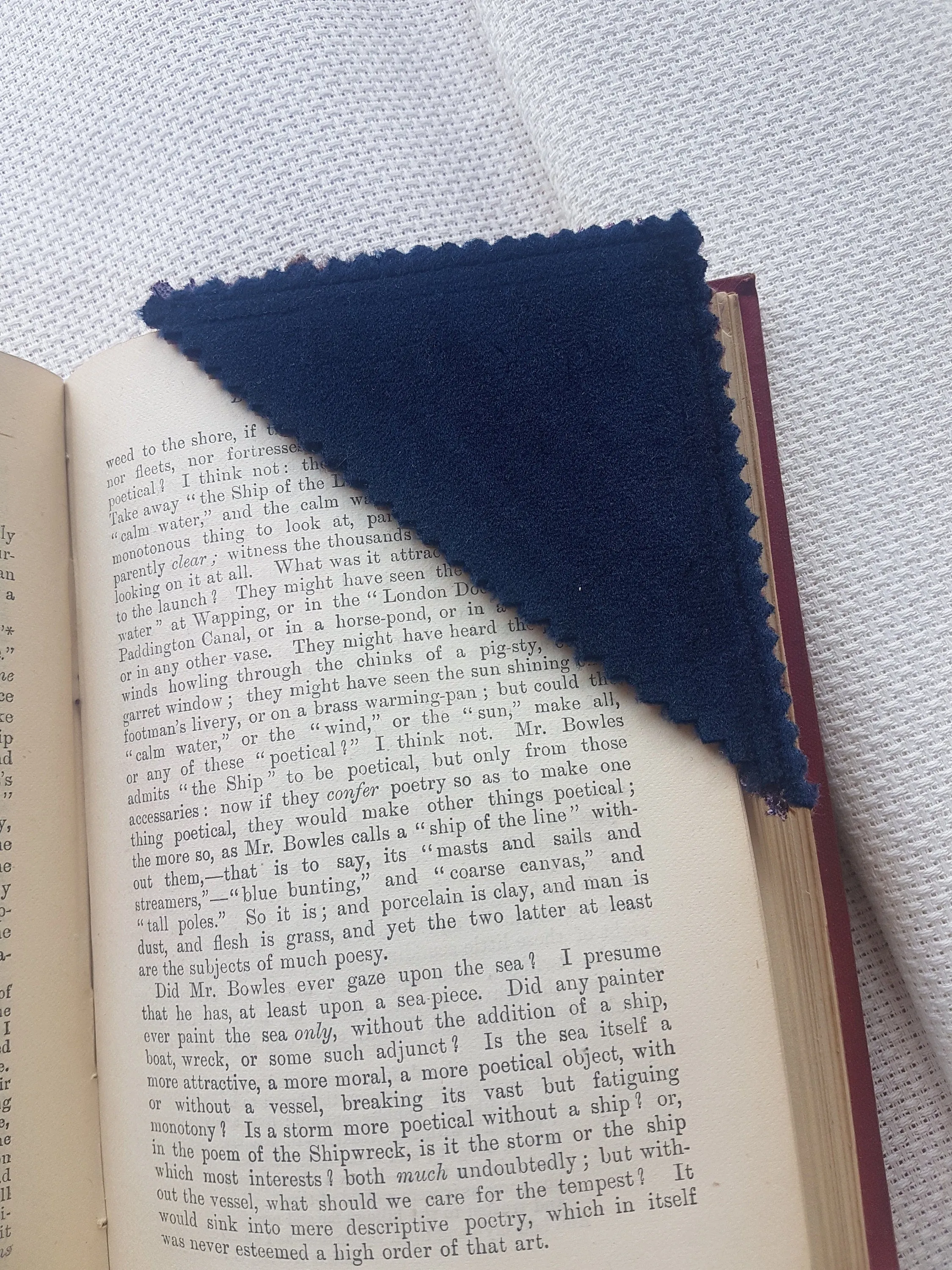 Handmade Velvet Blue Aubergine Corner Bookmark