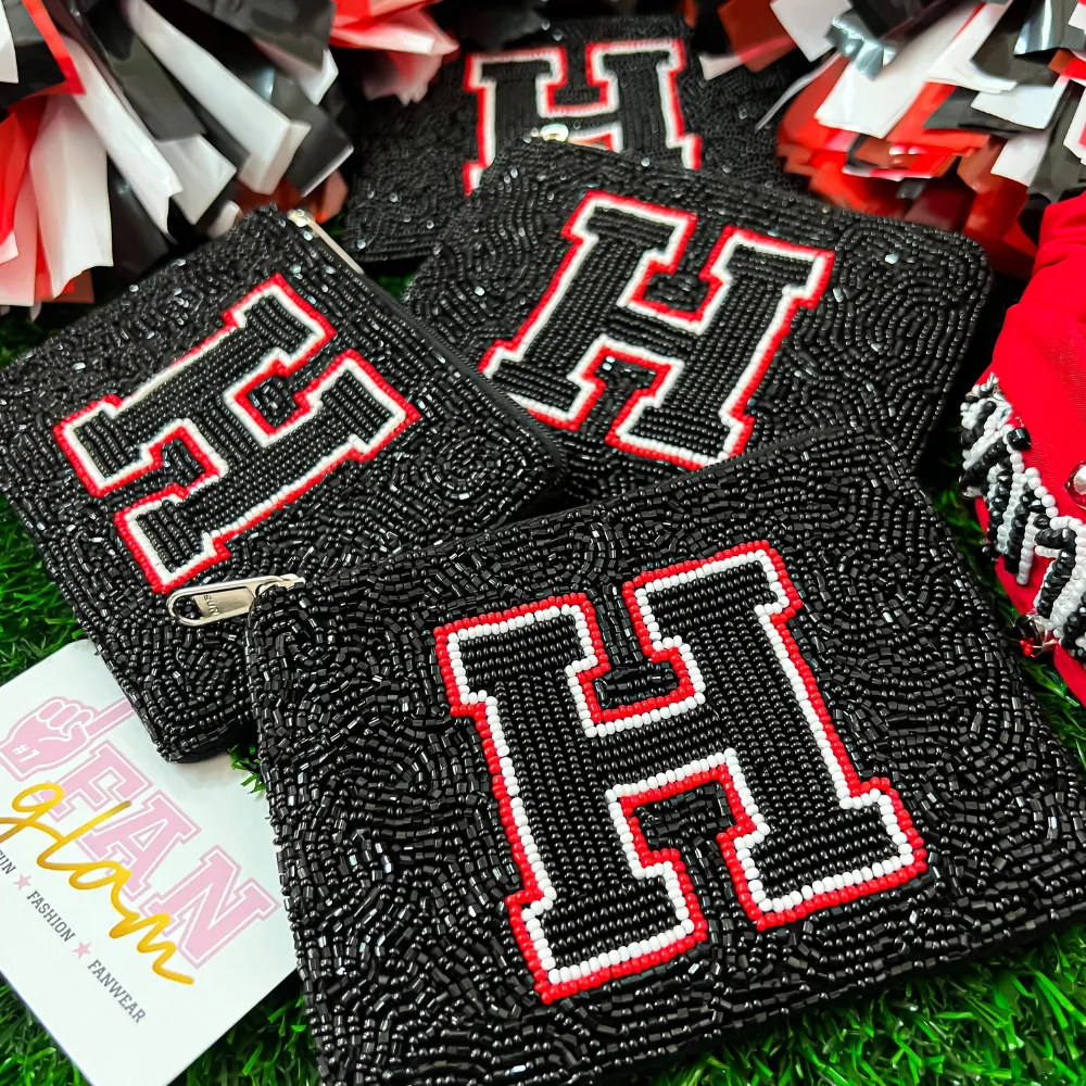 HEATH HAWKS H LOGO BEADED ZIP COIN BAG