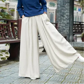 Johnature Vintage Linen Wide Leg Pants