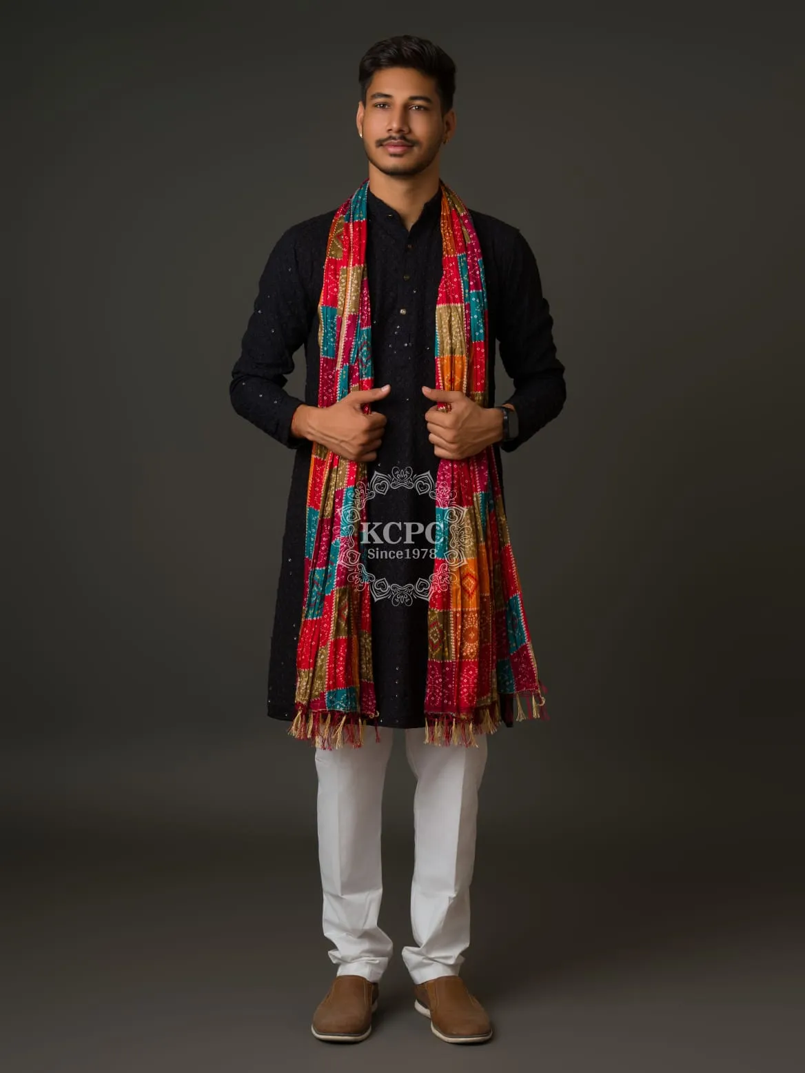 KcPc Bhandhej Chinon Multicolour Wedding Functions Wear Beautiful Gent's Dupatta