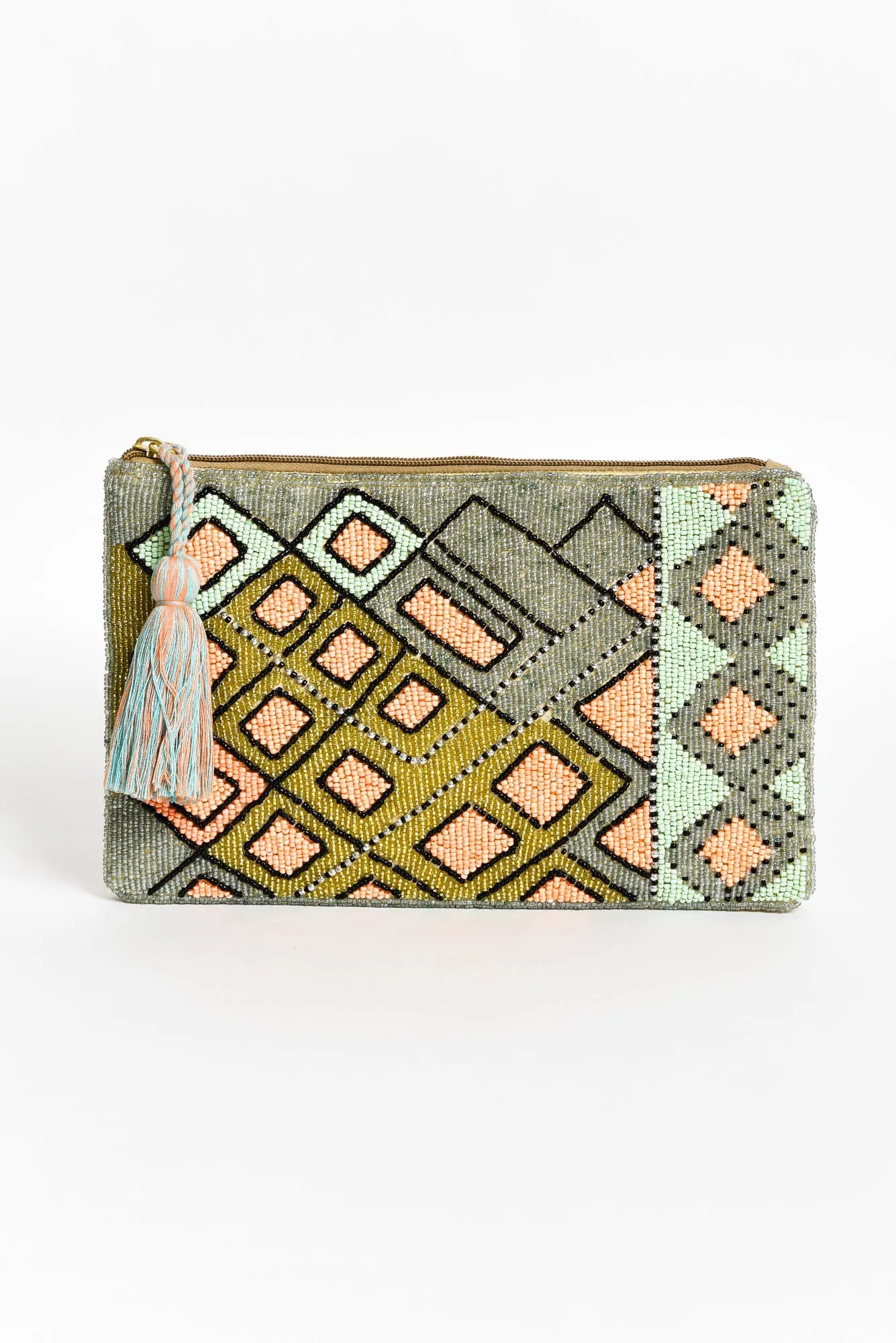 Linnet Metallic Diamond Beaded Clutch