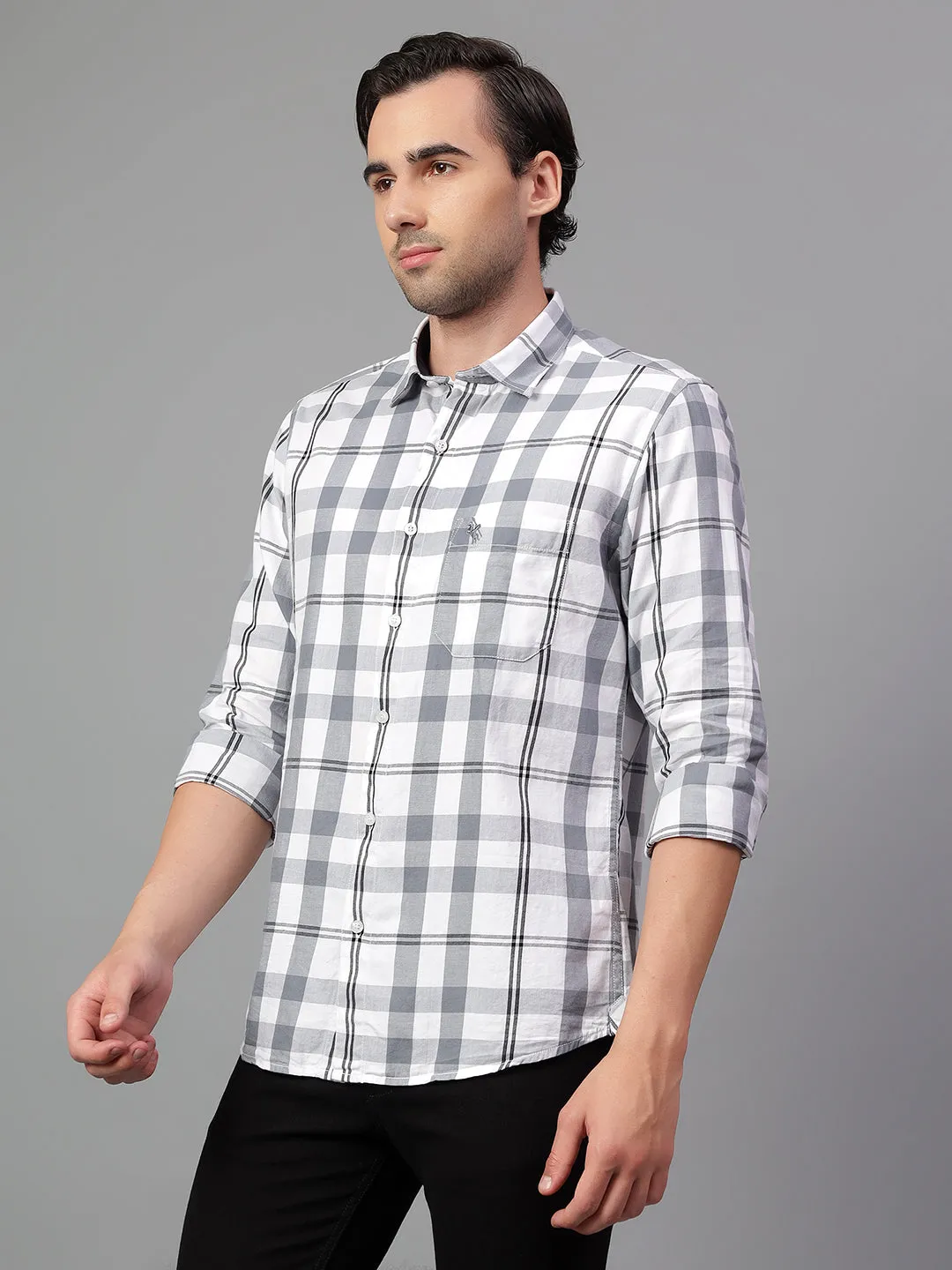 Men's Grey Checked Full Sleeve Casual Shirt