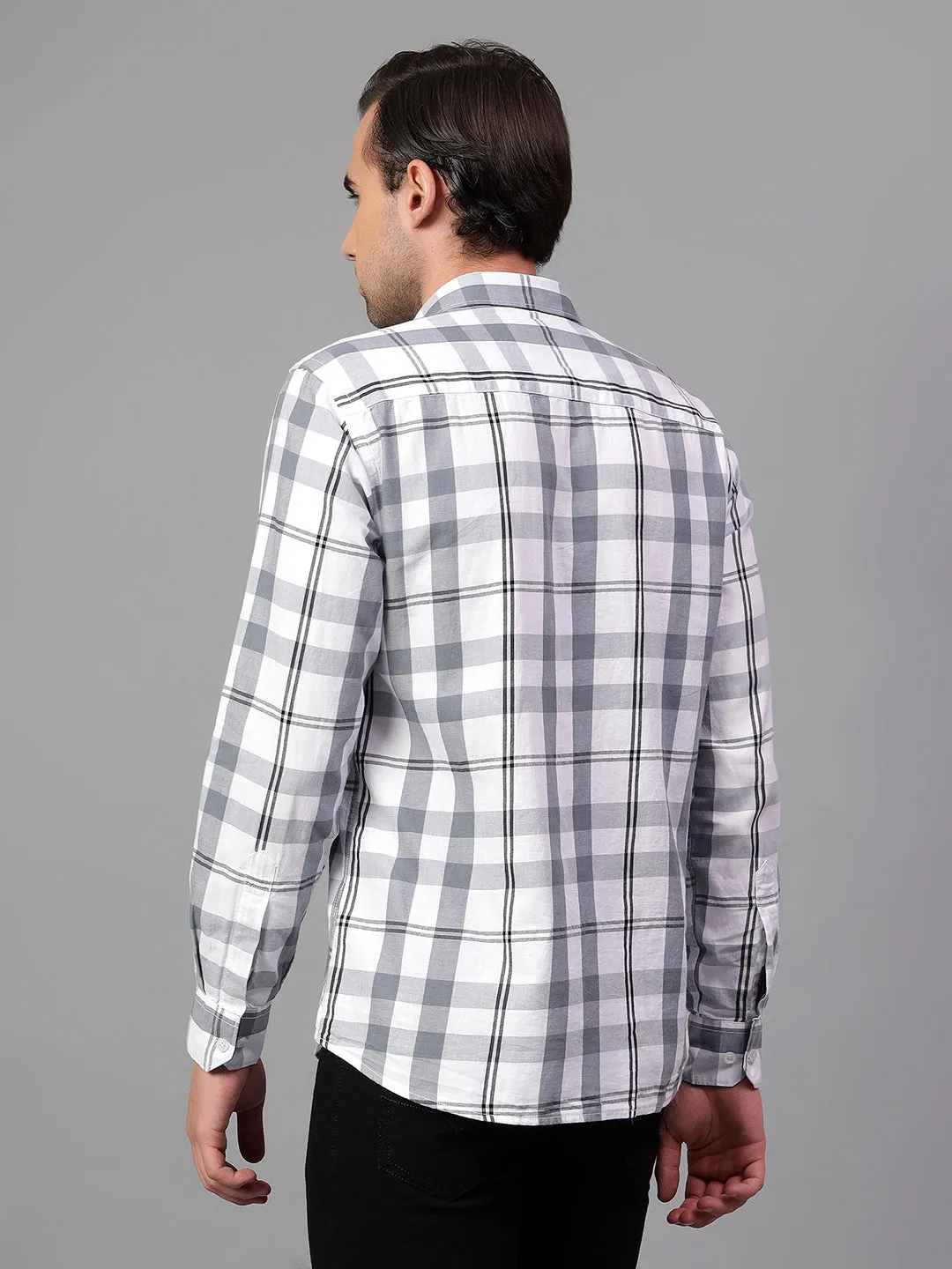 Men's Grey Checked Full Sleeve Casual Shirt