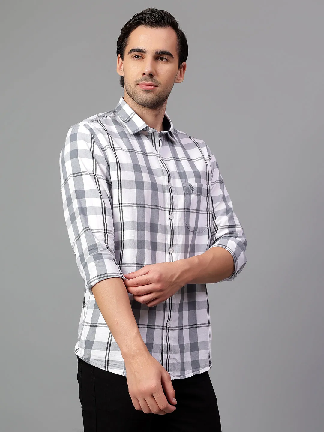 Men's Grey Checked Full Sleeve Casual Shirt