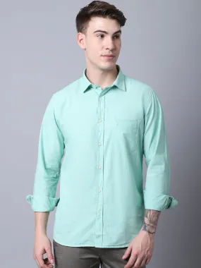 Men's Light Green Casual Fil a Fil Plain Full Sleeve Shirt