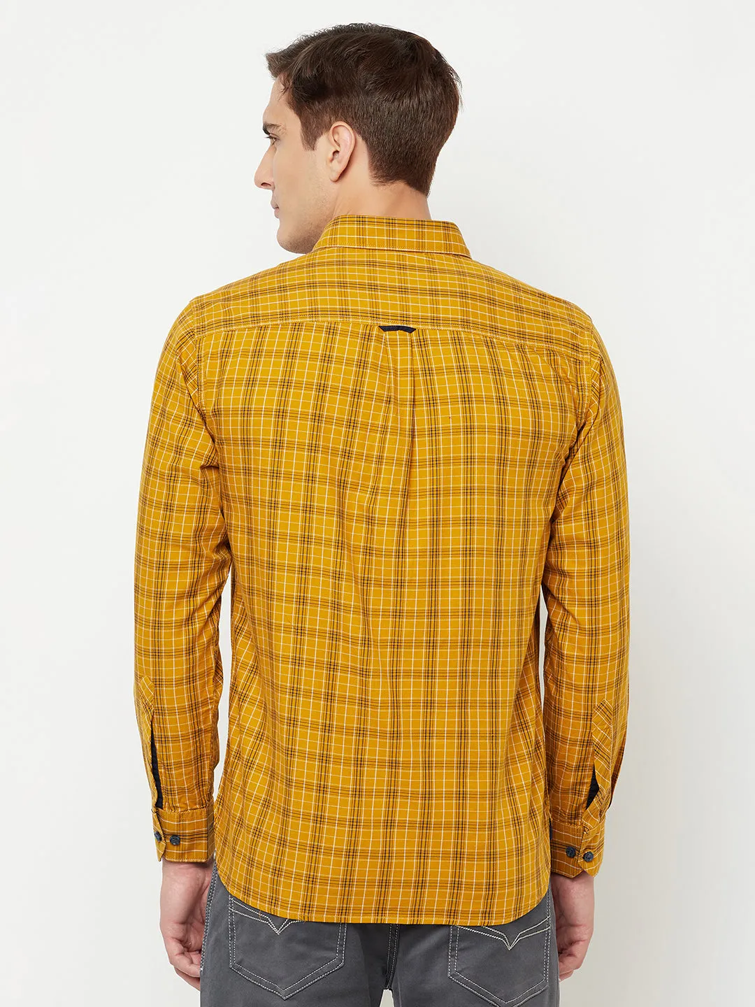 Men's Mustard Casual Medium Checks Full Sleeve Shirt