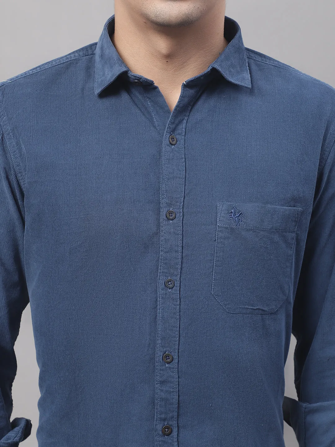 Men's Navy Blue Casual Corduroy Full Sleeve Shirt