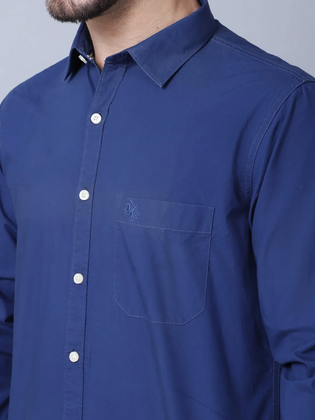 Men's Navy Blue Casual Plain Full Sleeve Shirt