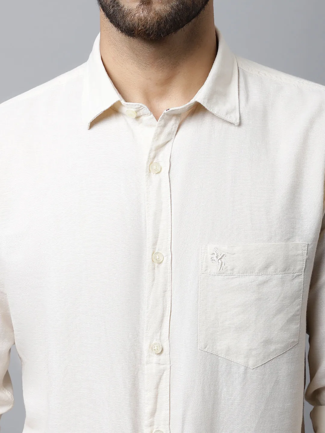 Men's Offwhite Casual Plain Full Sleeve Shirt