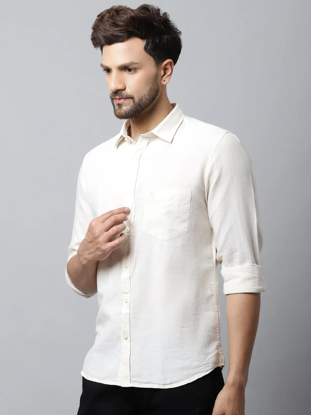 Men's Offwhite Casual Plain Full Sleeve Shirt