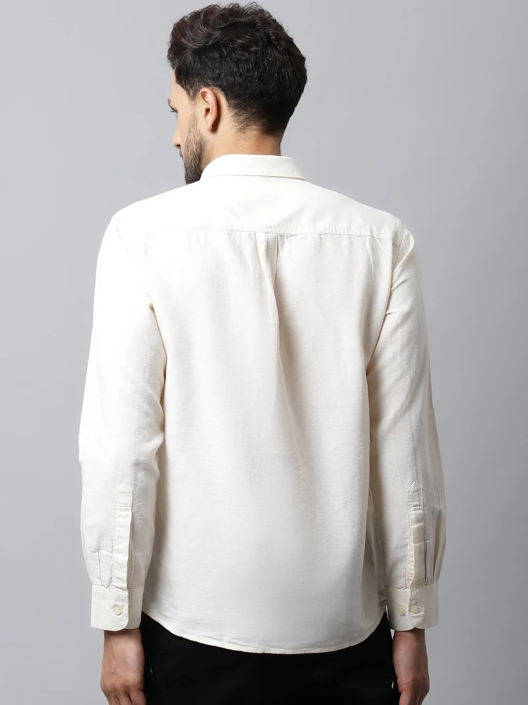 Men's Offwhite Casual Plain Full Sleeve Shirt