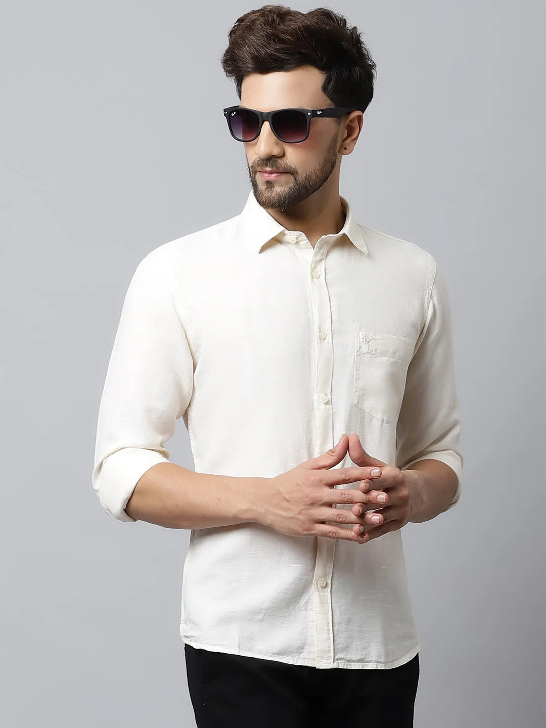 Men's Offwhite Casual Plain Full Sleeve Shirt