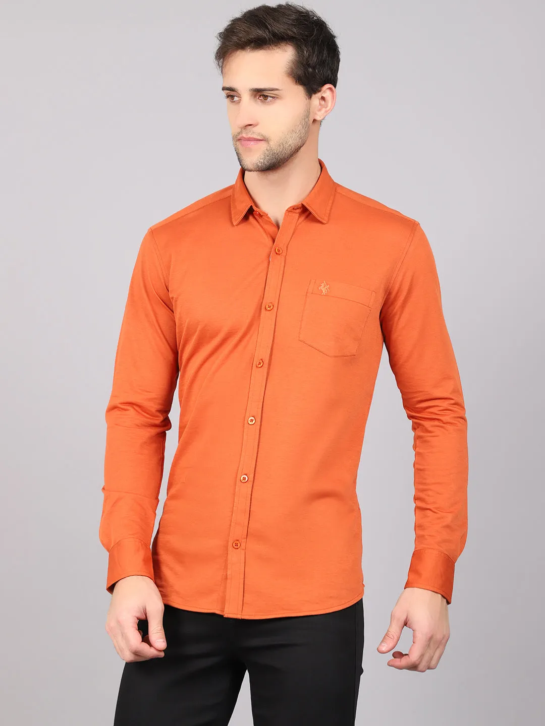 Men's Rust Casual Knit Jersey Full Sleeve Shirt