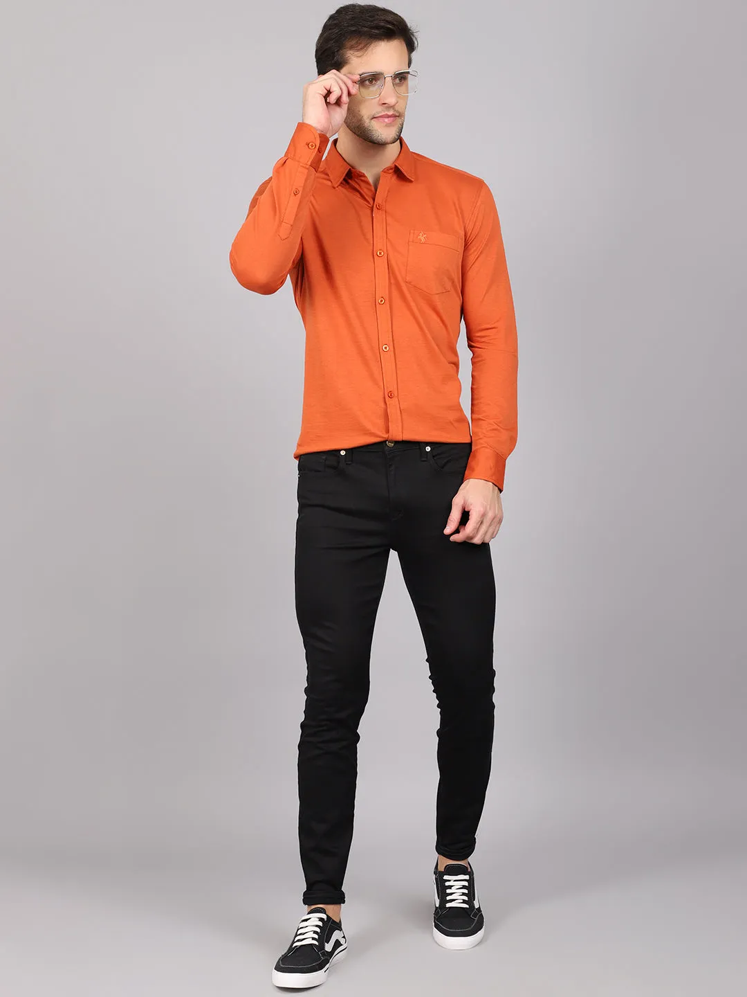 Men's Rust Casual Knit Jersey Full Sleeve Shirt