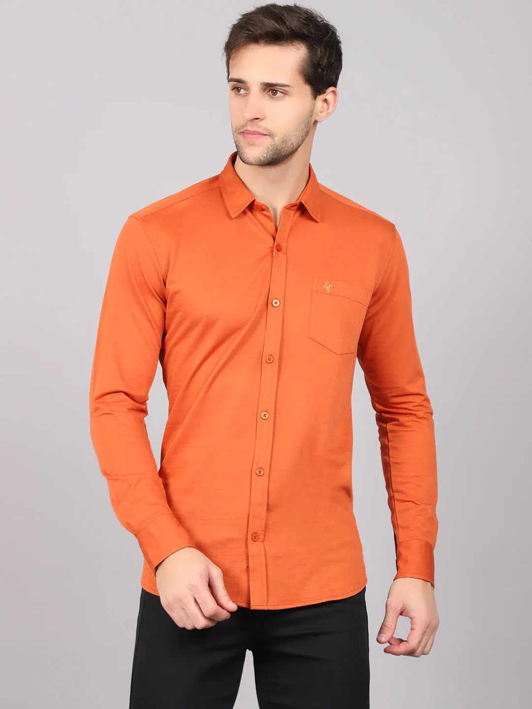 Men's Rust Casual Knit Jersey Full Sleeve Shirt