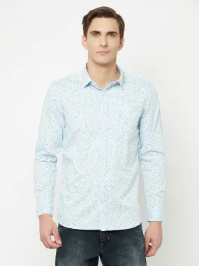 Men's Sky Blue Casual Floral Print Full Sleeve Shirt