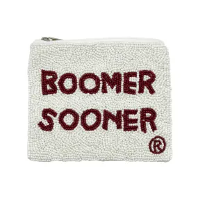 OU BOOMER SOONER OKLAHOMA UNIVERSITY BEADED ZIP COIN BAG - WHITE