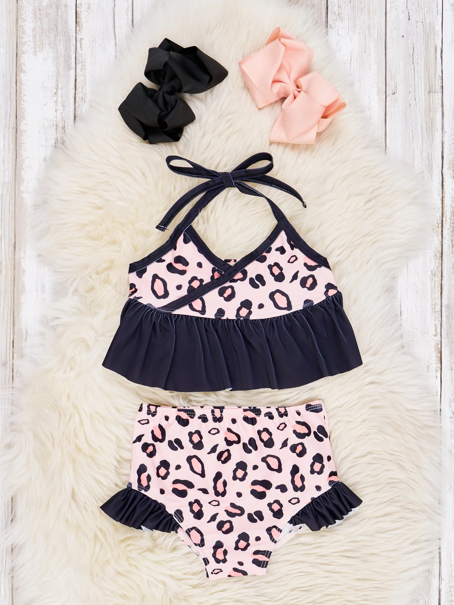 Peach Leopard Ruffle Tie Swimsuit