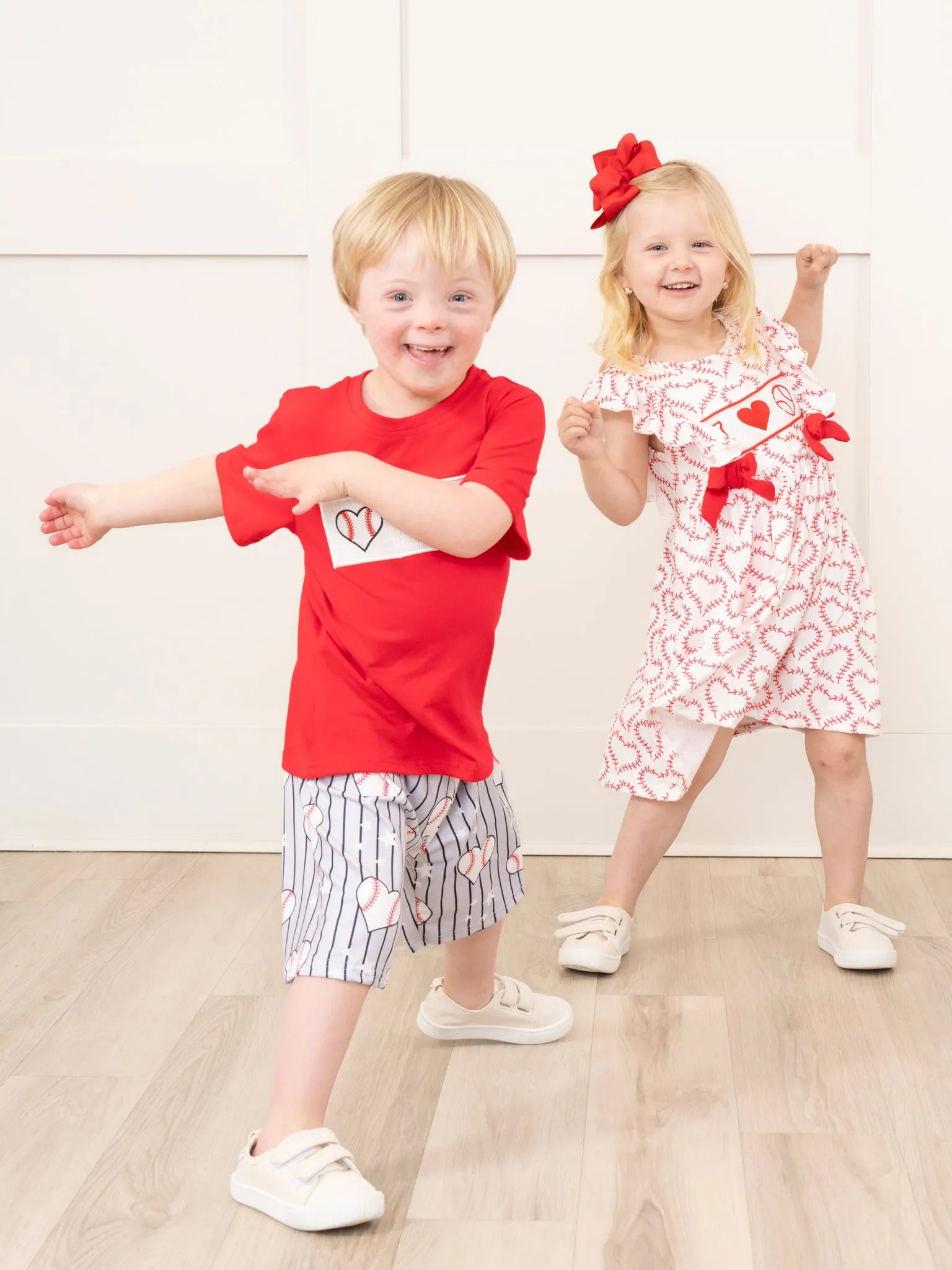 Red & Grey Stripes Smocked Baseball Outfit