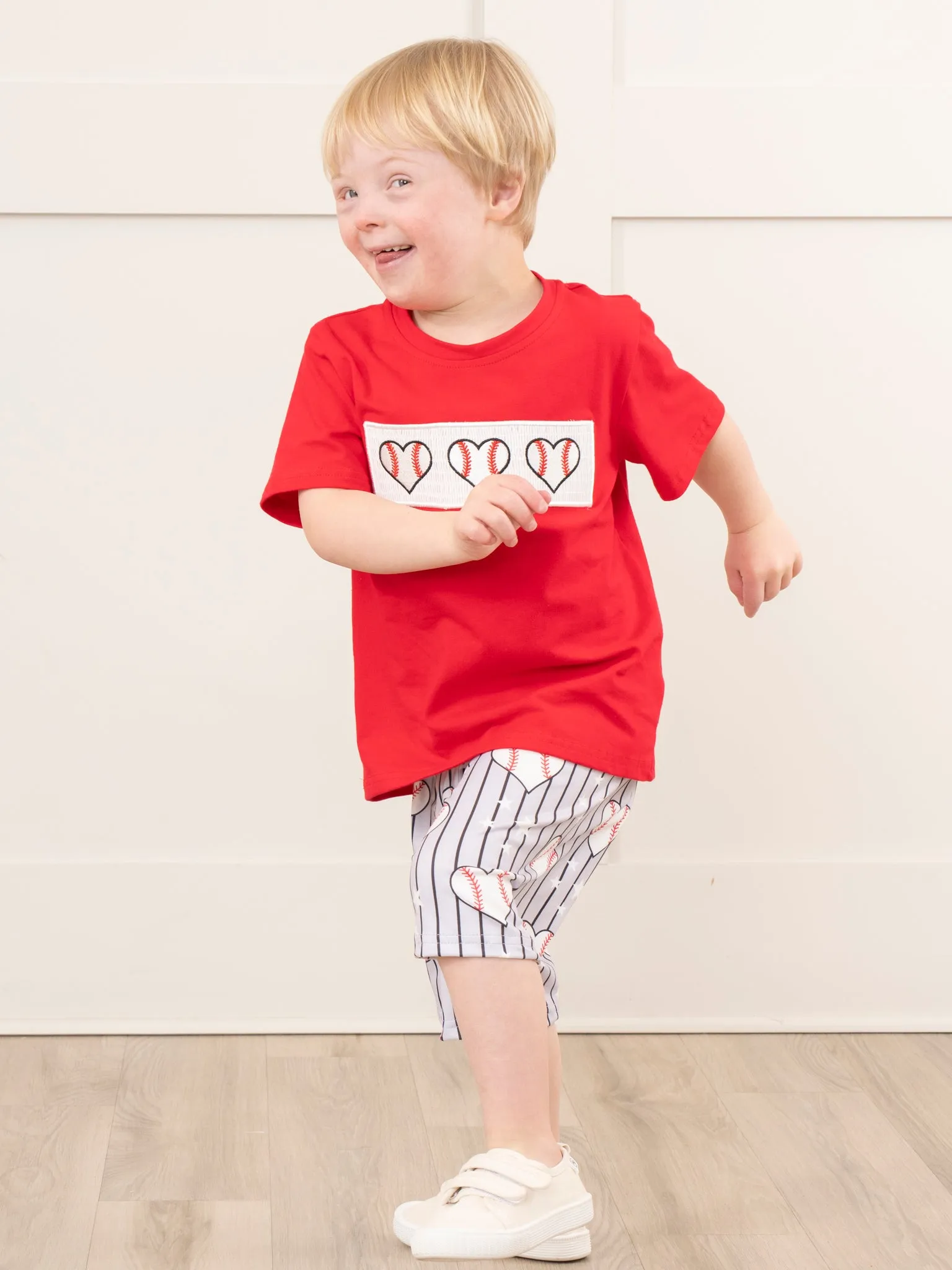 Red & Grey Stripes Smocked Baseball Outfit