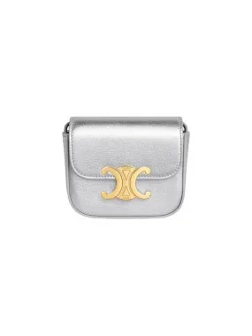 Shiny Triomphe Laminated Calfskin Mini Bag Silver